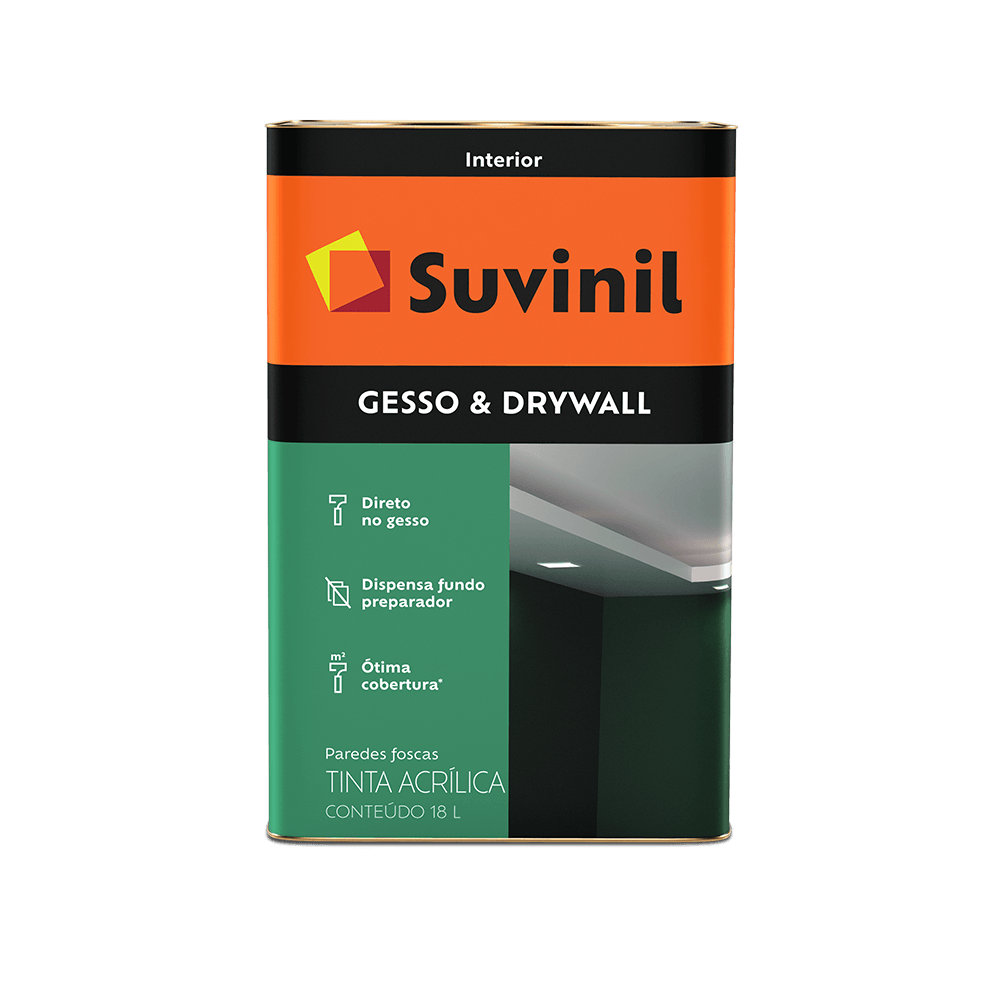 Tinta Acrílica Gesso & Drywall Branco Fosca Suvinil 18L - Tintas Verginia